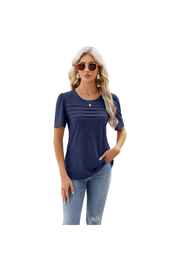 Womens U-Neck T-Shirt Summe Wrinkles Tees Female Cotton Solid Casual Top for S-XXL