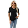 thumbnail image 1 of Fjuchai Womens U-Neck T-Shirt Summe Wrinkles Tees Female Cotton Solid Casual Top for S-XXL, 1 of 9