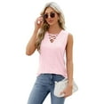 thumbnail image 1 of Fjuchai Womens V-Neck Vest T-Shirts Women's Jacquard Versatile Tee Tops Fashion Hollow out Sleeveless Tie Tee Sizes S-XXL, 1 of 10
