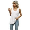 thumbnail image 1 of Fjuchai Womens Vest Tops T-Shirts Square Neck Tops Women's Pleated Jacquard Versatile Tee Fashion Hollow out Sleeveless Tee Sizes S-XXL, 1 of 9