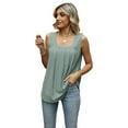 thumbnail image 1 of Fjuchai Womens Vest Tops T-Shirts Square Neck Tops Women's Pleated Jacquard Versatile Tee Fashion Hollow out Sleeveless Tee Sizes S-XXL, 1 of 9