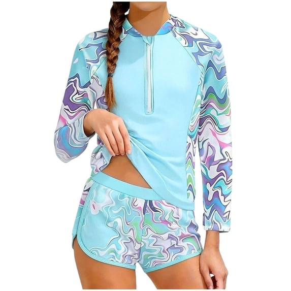 Zynoxe Women's 2 Piece Tankini Swimsuits Short Sleeve High Waisted Rash Guard Bathing Suits Floral Modest Tummy Control Athletic Swimwear with Boyshorts
