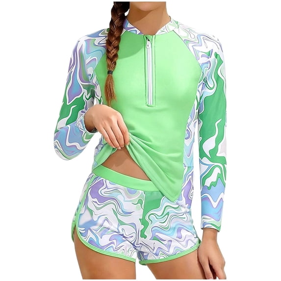 Zynoxe Women's 2 Piece Tankini Swimsuits Short Sleeve High Waisted Rash Guard Bathing Suits Floral Modest Tummy Control Athletic Swimwear with Boyshorts