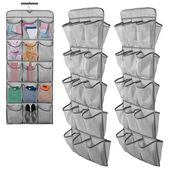 Fkszll 2 Pack Hanging Shoe Organizer, Double-Side Hanging Closet Storage Shelves with Rotating Hanger, Hanging Shoe Storage Bag Caddy Shoe Storage Rack Holder, 30 Large Pockets Grey