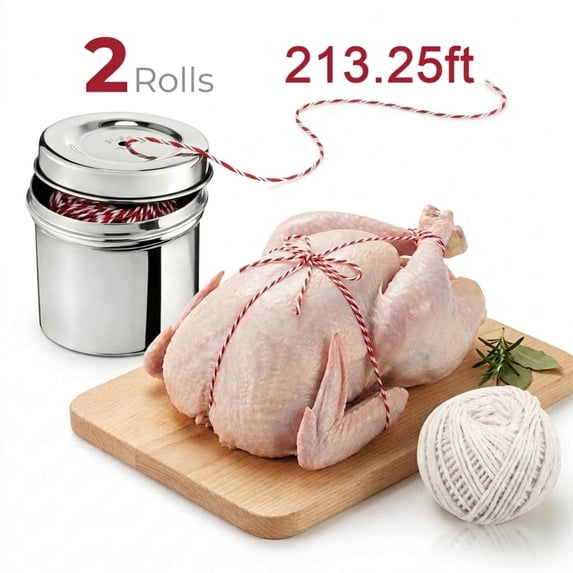 Kitchen Twine with Dispenser Center Pull Food Safe Cotton Butchers Twine for Tying Meat 2 Rolls 426FT Cooking String for Turkey Trussing Roasting