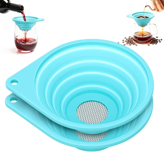 Fkszll 2Pcs Fine Mesh Strainer Collapsible Small 4 Inch Silicone Funnel with Stainless Steel Sieve Tea Strainer for Loose Leaf Tea Pour Over Coffee Wine Cocktail for Kitchen Travel Camping RV