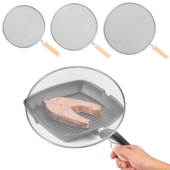 Fkszll 16.51 Inch Stainless Steel Mesh Handle Splash Proof Scald Oil Proof Splatter Screen with 4 Pieces