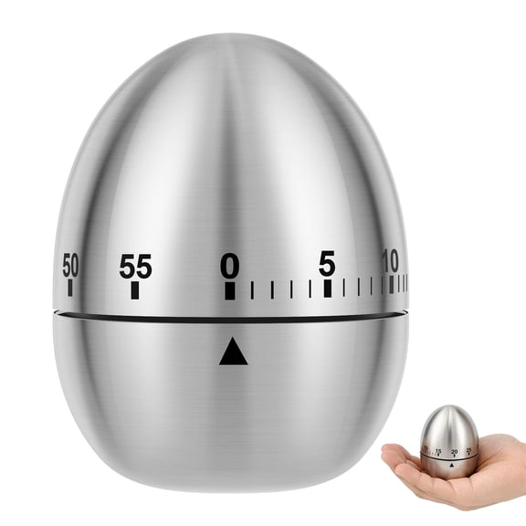 Fkszll 60 Minute Kitchen Timer for Cooking Stainless Steel Wind Up Timer 0-60 Minutes Mechanical Egg Shape for Cooking Baking Study Toothbrush and Classroom