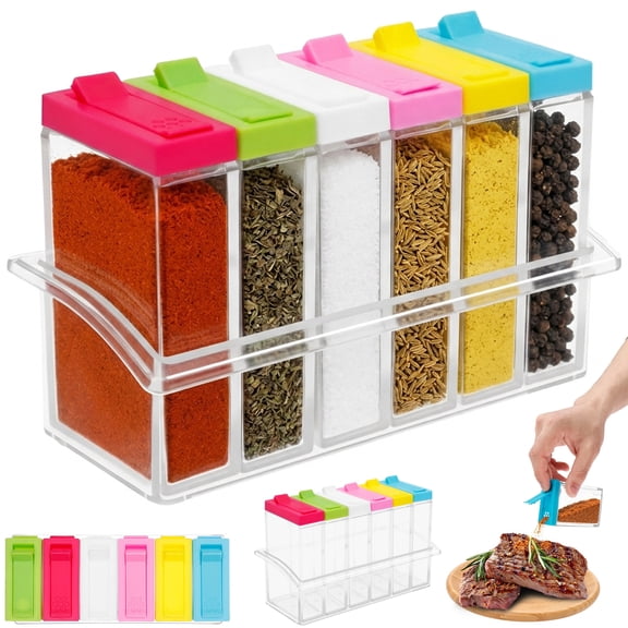 RV Camping Spice Kit, 6 Piece PP Spice Jars with Tray, Upgraded Snap-On Airtight Seasoning Containers, Compact Space Saver for Travel Trailer, Camper, Outdoor BBQ and Small Kitchen