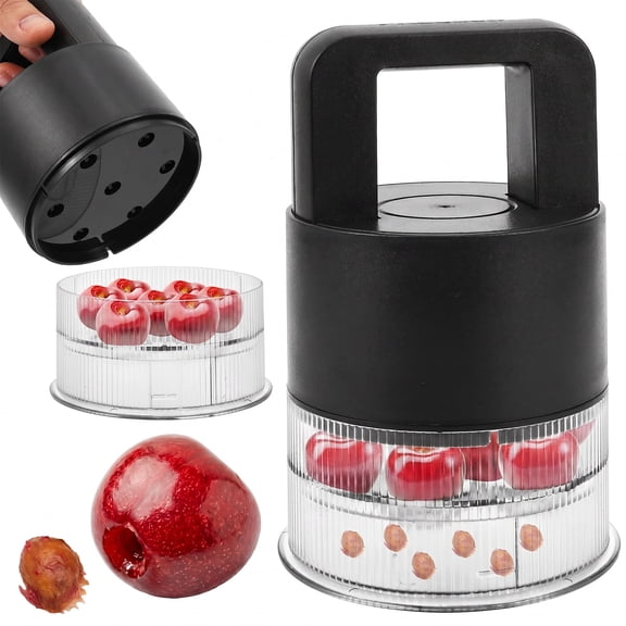 Fkszll Cherry Pitter Tool with 7 Hole Multiple Cherry Corer with 1.26" Large Slot Olive Pitter Transparent Pit Container Anti Splash Design