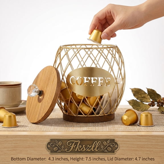 Fkszll Coffee Pod Holder Metal K Cup Holder Organizer with Dust Cover Large Capacity Storage Basket for Kitchens Counter Office Countertop Coffee Tea Bar Accessories, 4.7" x 7.5"