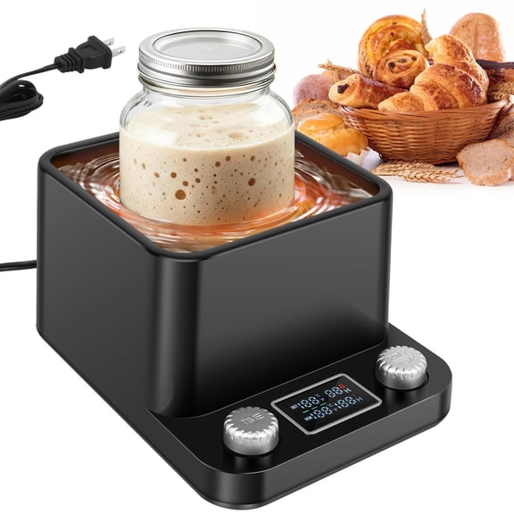 Fkszll Larger Sourdough Starter Warmer Pro - 2026 Upgrade Larger Heating Plate Dough Temp Probe 1F Control (70104F) 24H Timer Real-Time Monitoring for Beginner Bakers Black