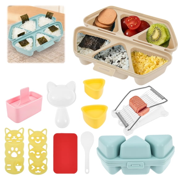 Fkszll Onigiri Mold 11 Pcs Musubi Press Maker Triangle Rice Ball Mold Maker Cute Cat Rice Ball Maker Set for Kid Lunch Bento and Home DIY Outdoor Picnics