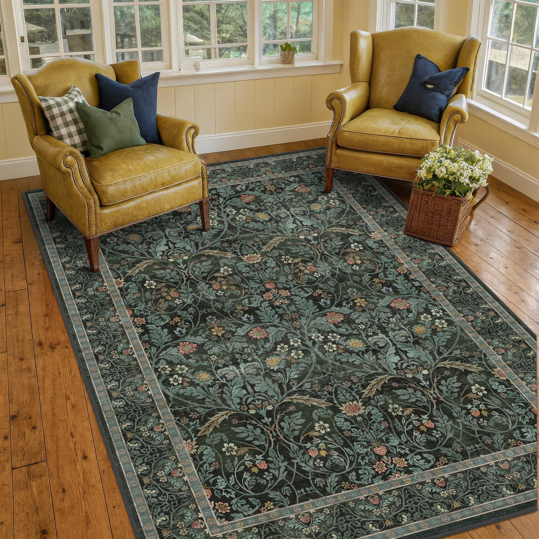 Fl4x6 Boho Rugs For Living Room Dark Green Washable Kitchen Floor Mats ...