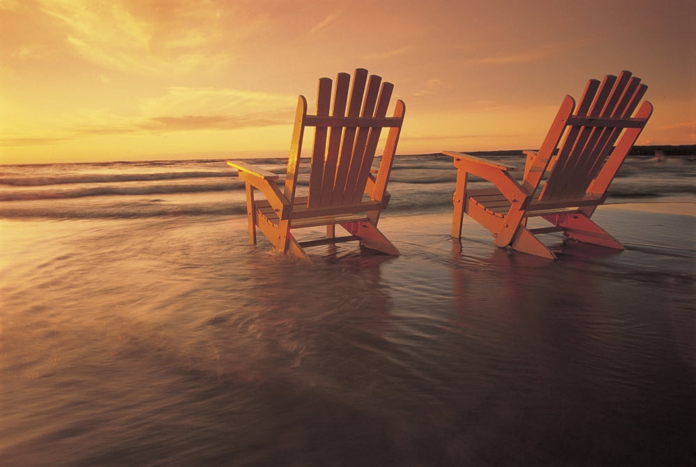 Fl5448 Dave Reede Two Muskoka Chairs In The Surf At Grand Beach Manitoba Canvas Art - Dave Reede Design Pics (17 x 11)