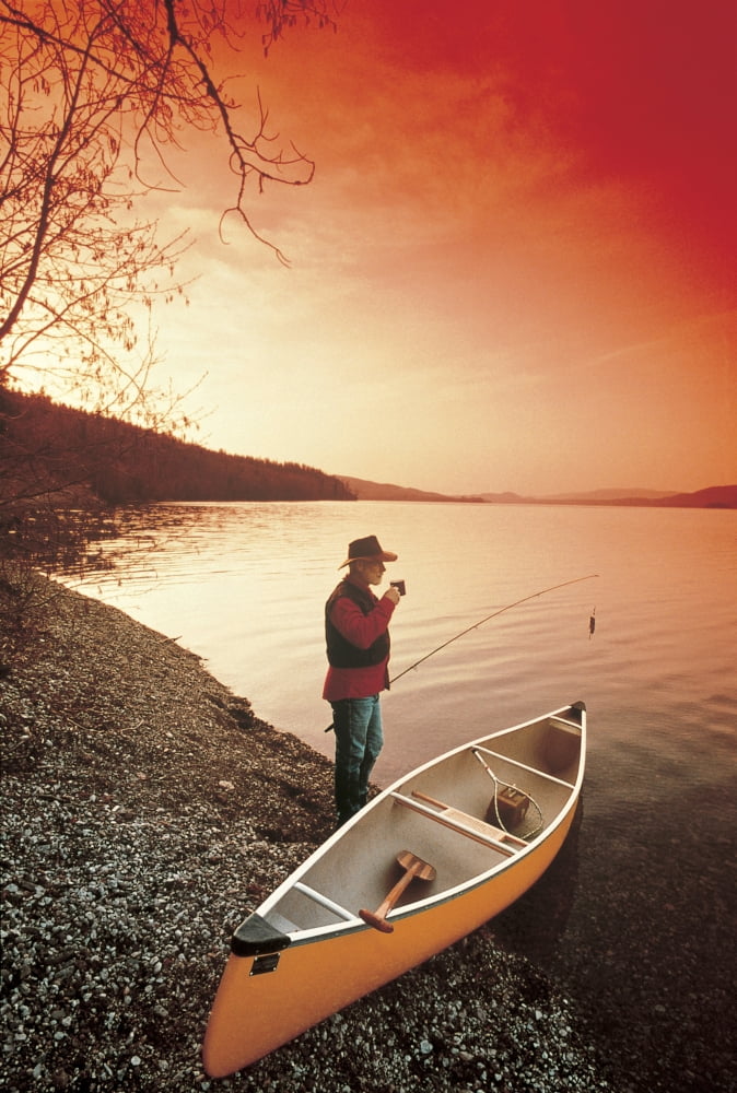 Fl5483 Darwin Wiggett Man On The Shore With Coffee Fishing Pole And Canoe Canvas Art - Darwin Wiggett Design Pics (22 x 32)