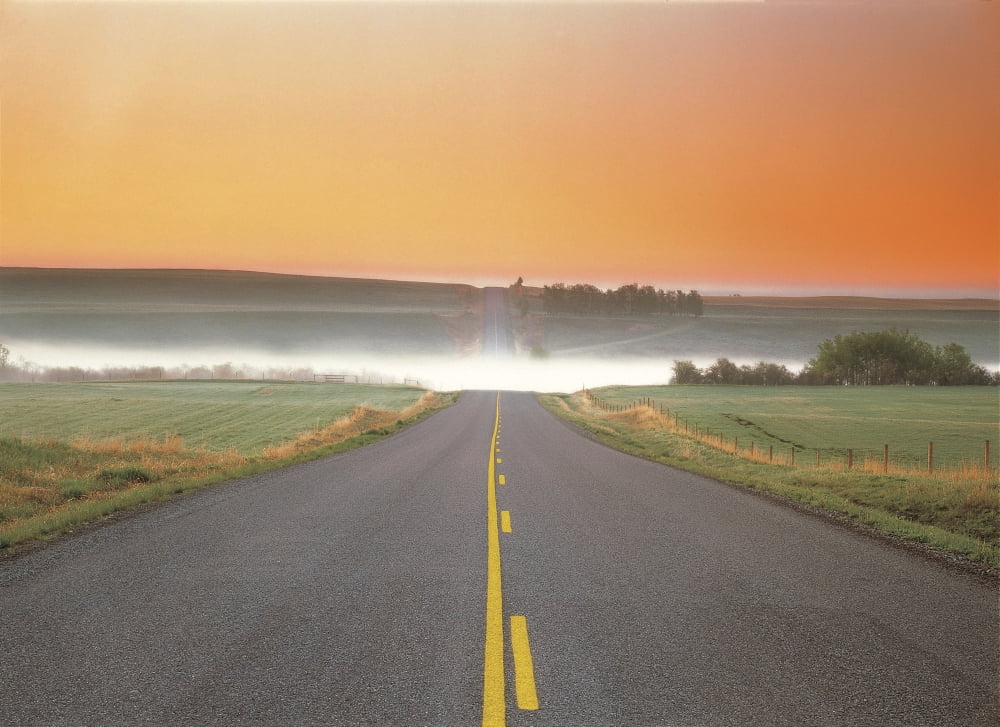 Fl5515 Darwin Wiggett Paved Road Through The Countryside Fog Ahead Canvas Art - Darwin Wiggett Design Pics (32 x 22)