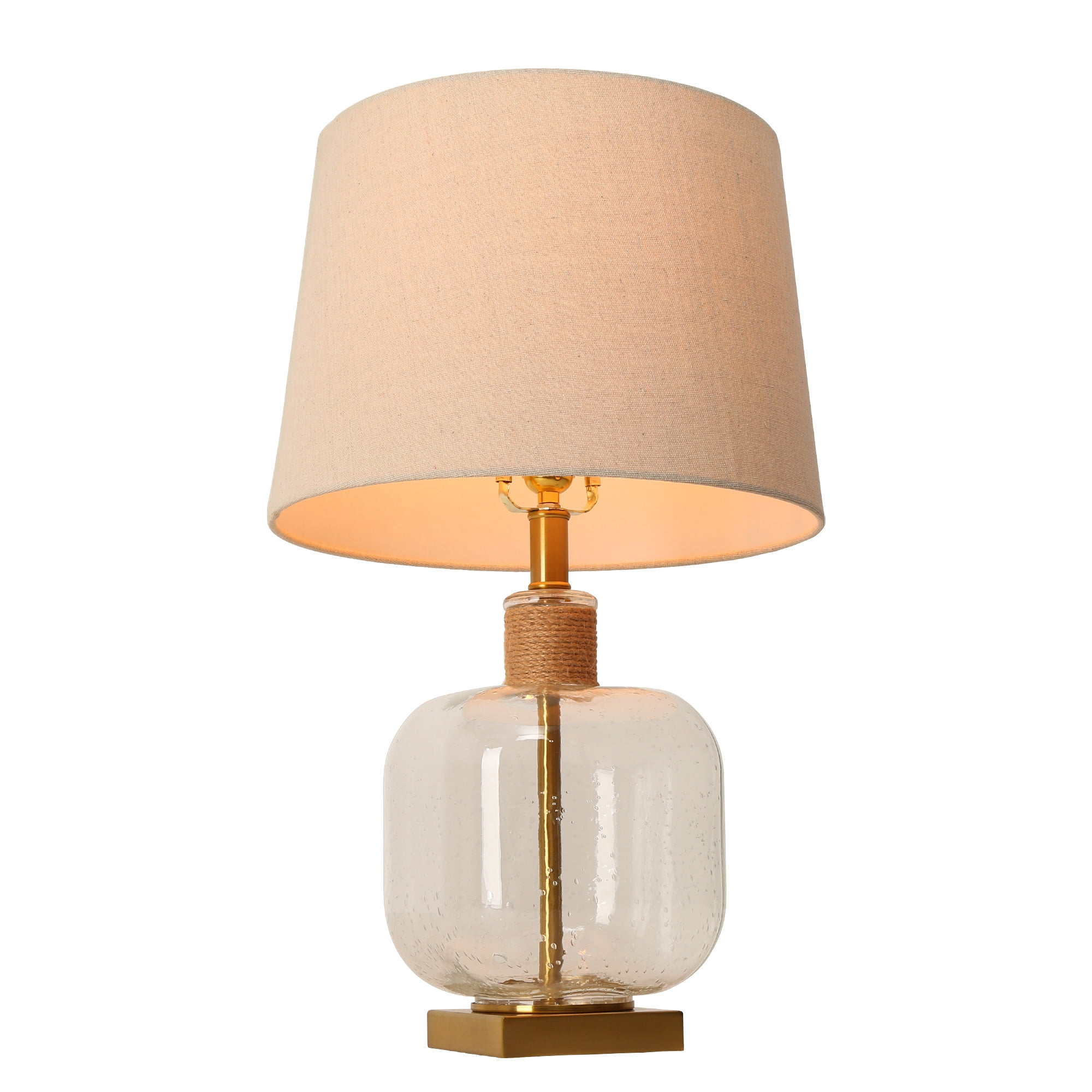 Flabellum 24-in Polished Gold and Seeded Glass LED 3-way Table Lamp with Fabric Shade