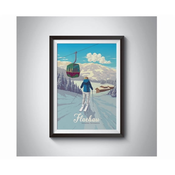 Flachau Ski Resort Poster Salzburg Austria Travel Poster Vintage Skiing Print Ski Amade Print Saalbach Snowboarding Wall Art