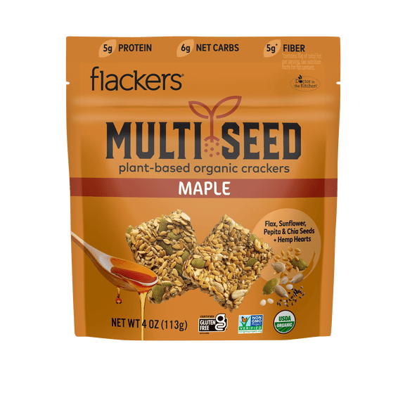 Flackers Organic Maple Multiseed Crackers, Gluten Free, Non-GMO, Vegan, Keto, 4 Ounce bag