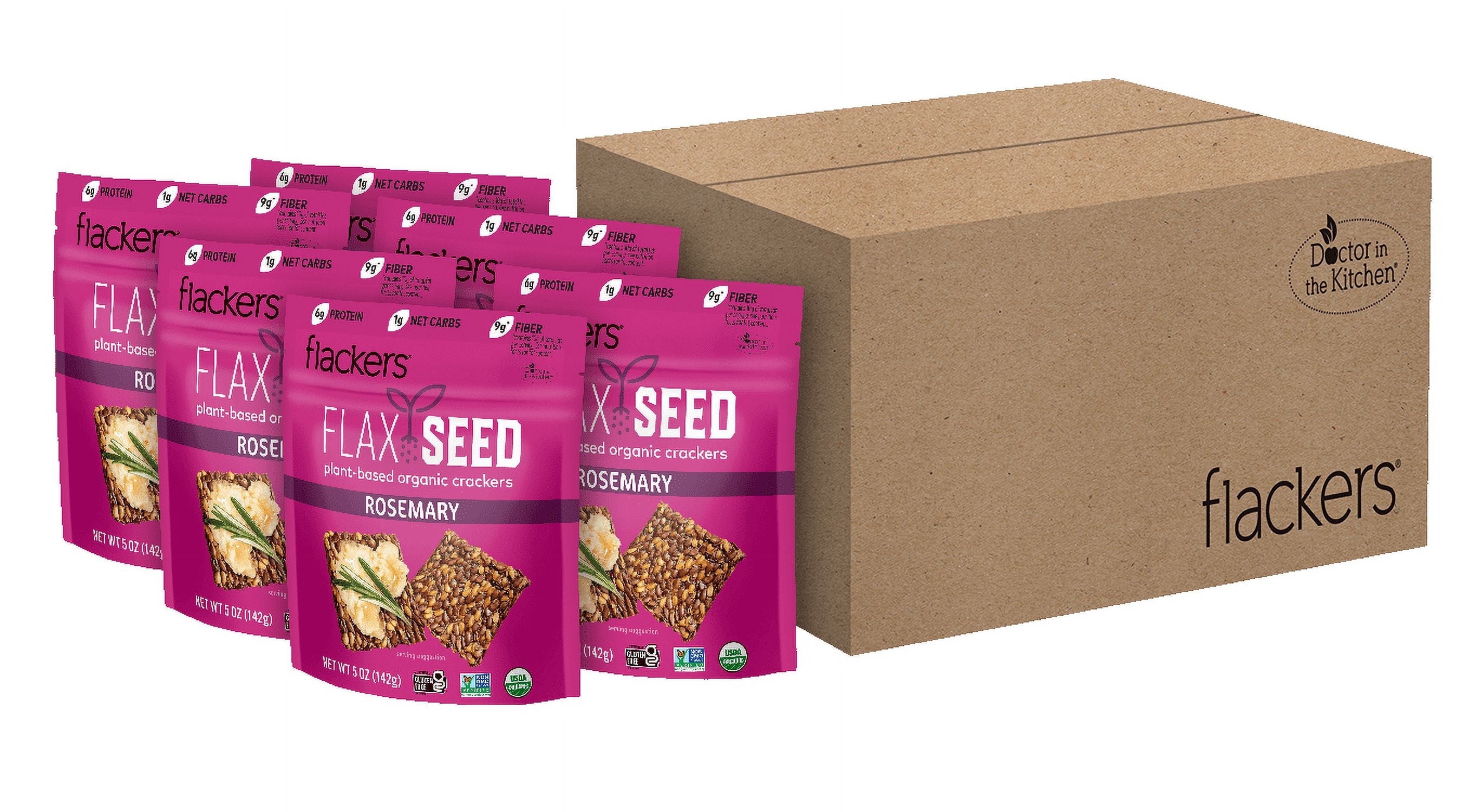 Flackers Organic Rosemary Flaxseed Crackers, Gluten Free, Non-GMO, Vegan, Keto, 6-Pack, 5 oz