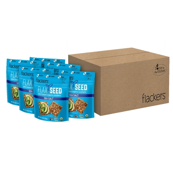 Flackers Organic Sea Salt Flaxseed Crackers, Gluten Free, Non-GMO, Vegan, Keto, 5 Ounce / 6-Pack