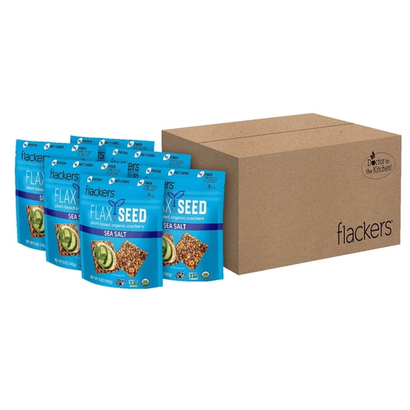 Flackers Organic Sea Salt Flaxseed Crackers, Gluten Free, Non-GMO, Vegan, Keto, 5 Ounce, pack of 6