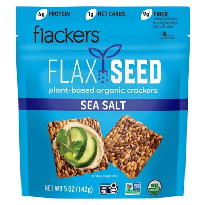 Flackers Organic Sea Salt Flaxseed Crackers, Gluten Free, Non GMO, Vegan, Keto Snack, 9g Fiber, 1g Net Carb, 5 Ounce 1-Pack YUN12 YUN12
