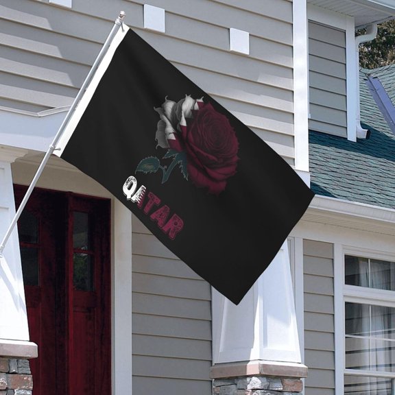 Flag 3x5 ft Qatar Qatari Flag Rose Flower Double Sided Banner Sign Large for Wall Bedroom Living Room Hanging Decoration House Home Party Yard Lawn Patio Dorm Outdoor Indoor Decor