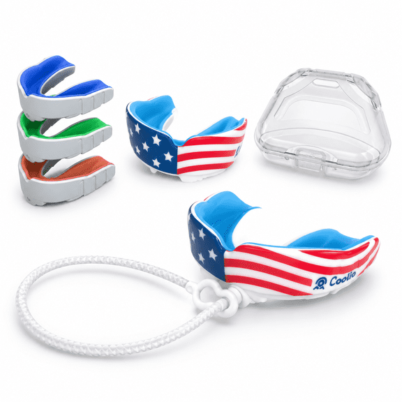 Flag Adult Sport Mouth Guard with Strap and Storage Case for Ages 11+