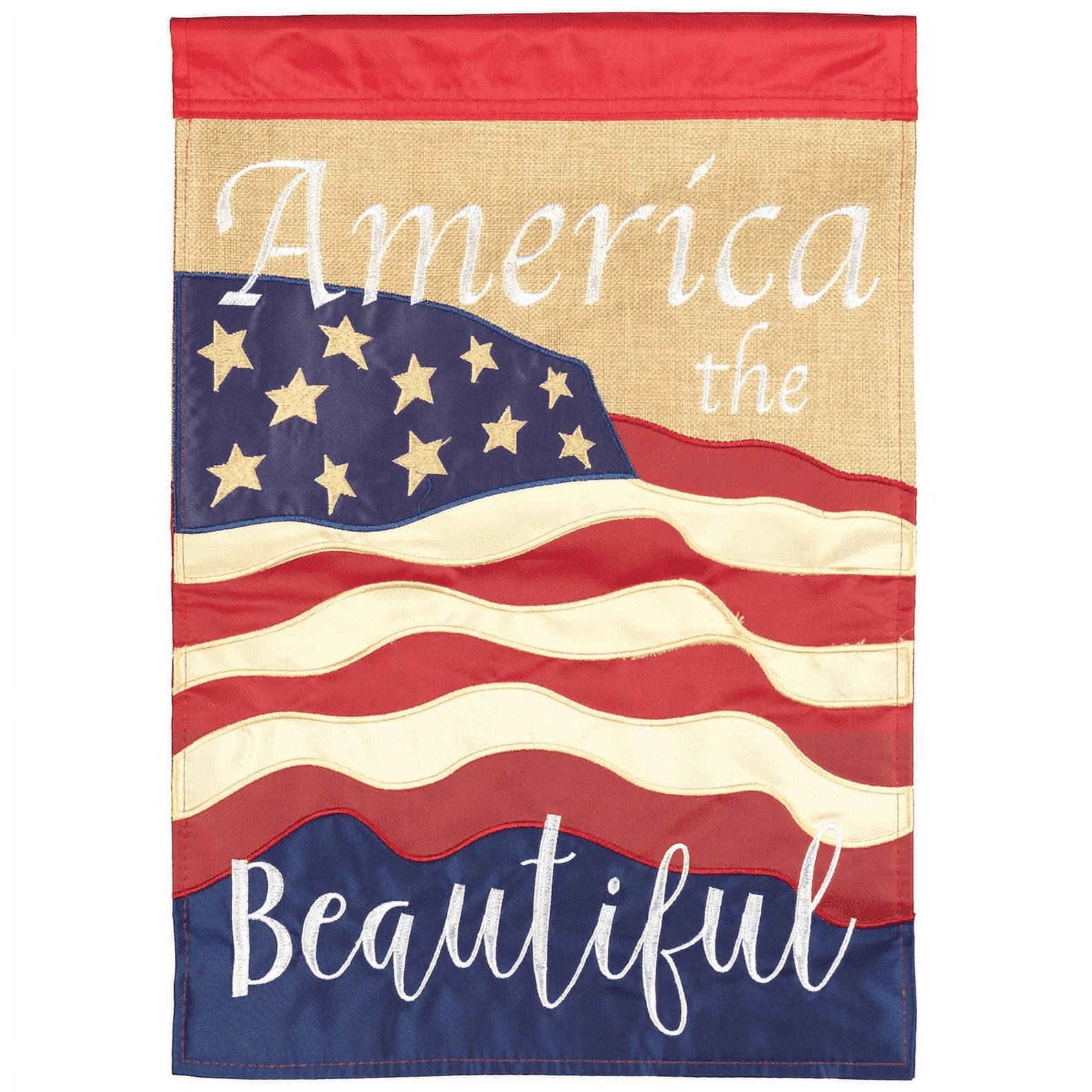 America the Beautiful Patriotic Burlap Polyester Garden Flag