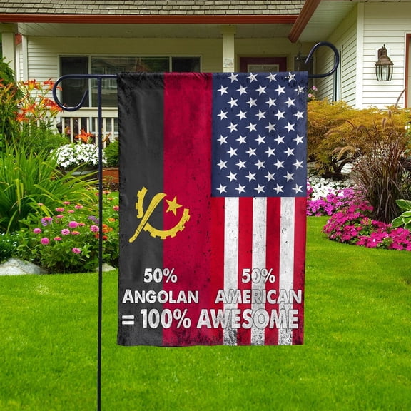 Flag American Half Angolan Flag Angolan American Friendship Angola U.S.A Patriotic Proud Garden Flag, Double-Sided Decorative Outdoor Flag, Patriotic Polyester Yard Flag 12 x 18 in