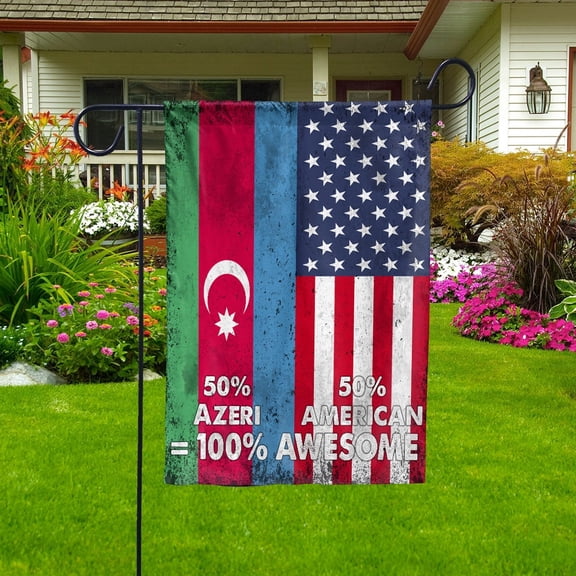 Flag American Half Azeri Flag Azeri American Friendship Azerbaijan U.S.A Patriotic Proud Garden Flag, Double-Sided Decorative Outdoor Flag, Patriotic Polyester Yard Flag 12 x 18 in