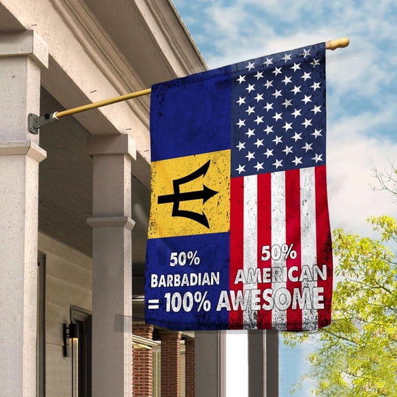 Flag American Half Barbadian Flag Barbadian American Friendship Barbados U.S.A Patriotic Proud House Flag, Double-Sided Decorative Outdoor Flag, Patriotic Polyester Yard Flag 29.5 x 39.5 in