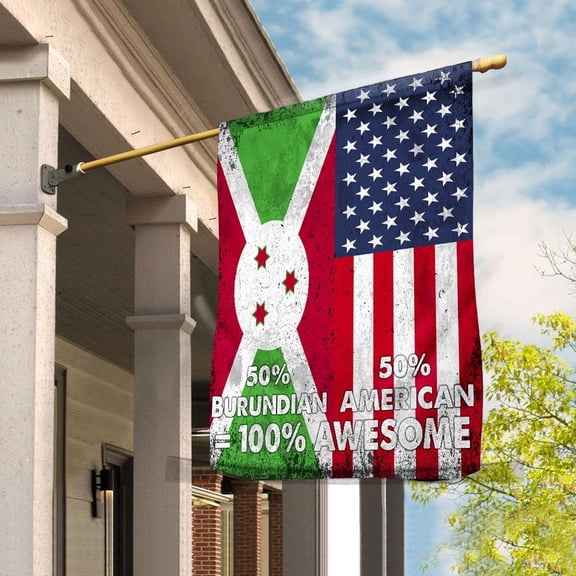 Flag American Half Burundian Flag Burundian American Friendship Burundi U.S.A Patriotic Proud House Flag, Double-Sided Decorative Outdoor Flag, Polyester Yard Flag 29.5 x 39.5 in