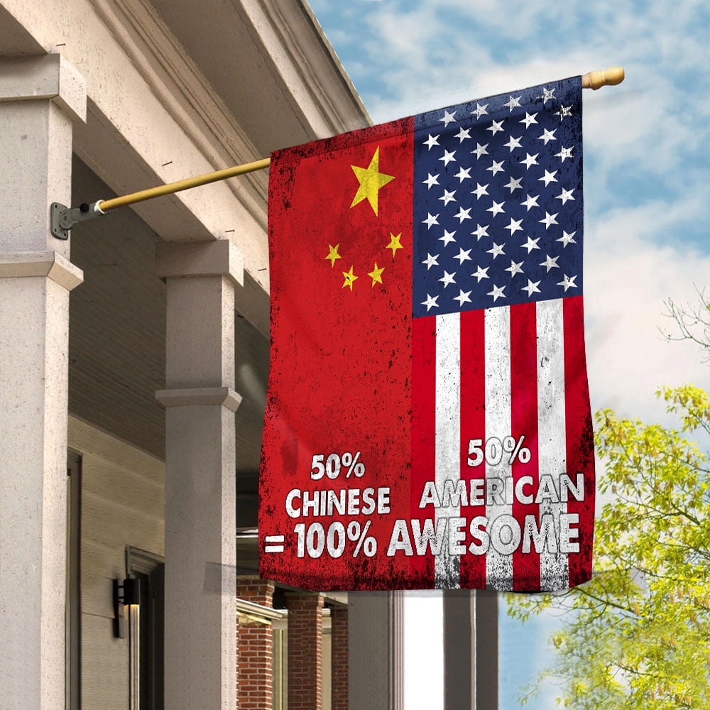 Flag American Half Chinese Flag Chinese American Friendship China U.S.A Patriotic Proud House Flag, Double-Sided Decorative Outdoor Flag, Patriotic Polyester Yard Flag 29.5 x 39.5 in
