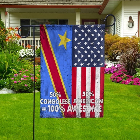 USA Democratic Republic of the Congo Friendship Half Flag Patriotic Garden Flag, Double-Sided Outdoor Yard Decor 11.5 x 17.5 Inch