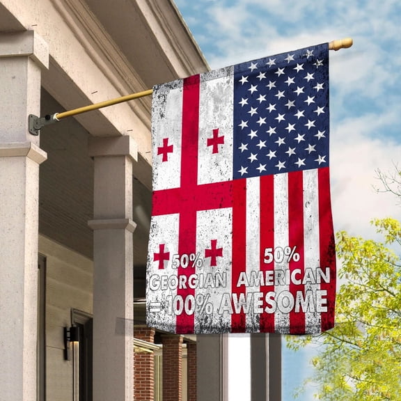 Flag American Half Georgian Flag Georgian American Friendship Georgia U.S.A Patriotic Proud Garden Flag, Double-Sided Decorative Outdoor Flag, Patriotic Polyester Yard Flag 12 x 18 in