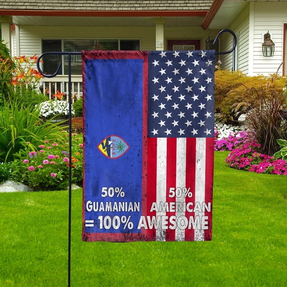 Flag American Half Guamanian Flag Guamanian American Friendship Guam U.S.A Patriotic Proud Garden Flag, Double-Sided Decorative Outdoor Flag, Patriotic Polyester Yard Flag 12 x 18 in