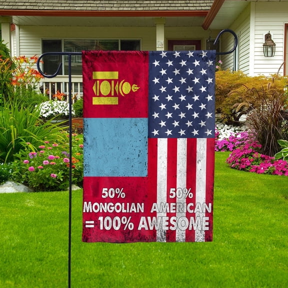 Flag American Half Mongolian Flag Mongolian American Friendship Mongolia U.S.A Patriotic Proud House Flag, Double-Sided Decorative Outdoor Flag, Patriotic Polyester Yard Flag 29.5 x 39.5 in