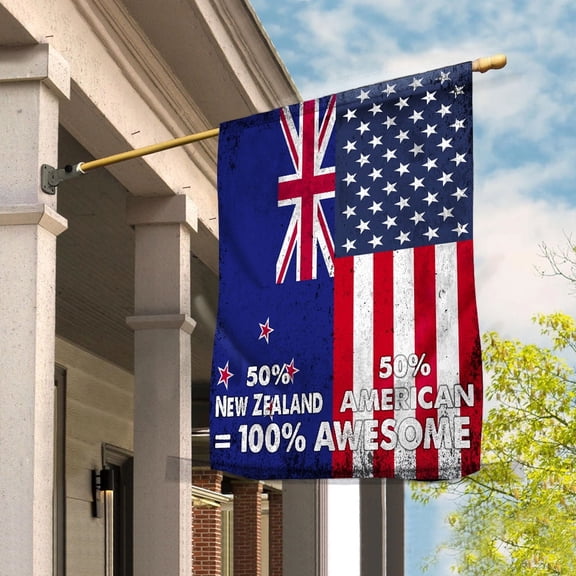 USA New Zealand Friendship Half Flag Patriotic House Flag, Double-Sided Outdoor Yard Decor 29.5 x 39.5 Inch
