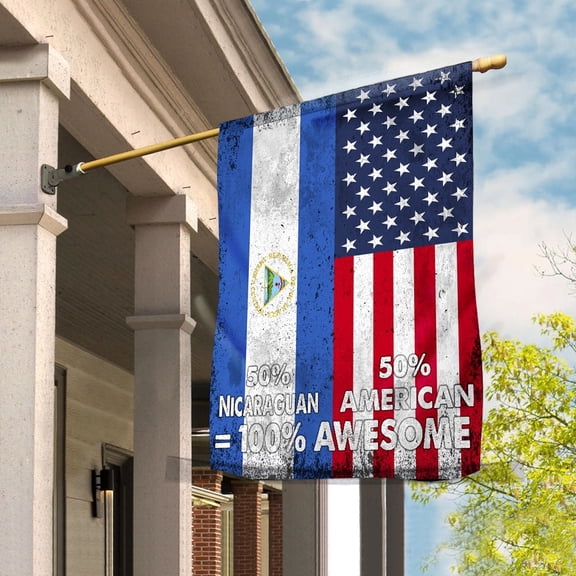 Flag American Half Nicaraguan Flag Nicaraguan American Friendship Nicaragua U.S.A Patriotic Proud Garden Flag, Double-Sided Decorative Outdoor Flag, Polyester Yard Flag 12 x 18 in