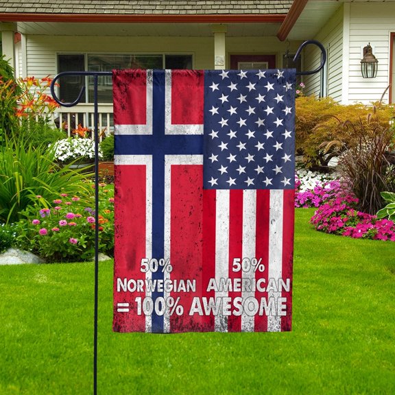 Flag American Half Norwegian Flag Norwegian American Friendship Norway U.S.A Patriotic Proud Garden Flag, Double-Sided Decorative Outdoor Flag, Polyester Yard Flag 12 x 18 in
