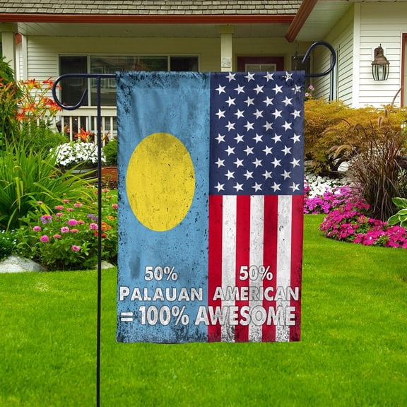 Flag American Half Palauan Flag Palauan American Friendship Palau U.S.A Patriotic Proud Garden Flag, Double-Sided Decorative Outdoor Flag, Polyester Yard Flag 12 x 18 in