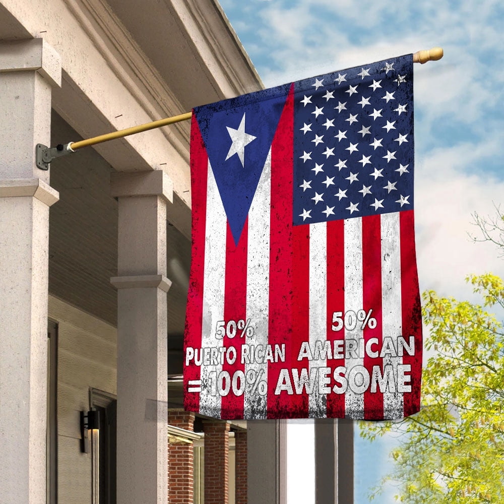 Flag American Half Puerto Rican Flag Puerto Rican American Friendship Puerto Rico U.S.A Patriotic Proud House Flag, Double-Sided Decorative Outdoor Flag, Patriotic Polyester Yard Flag 29.5 x 39.5 in