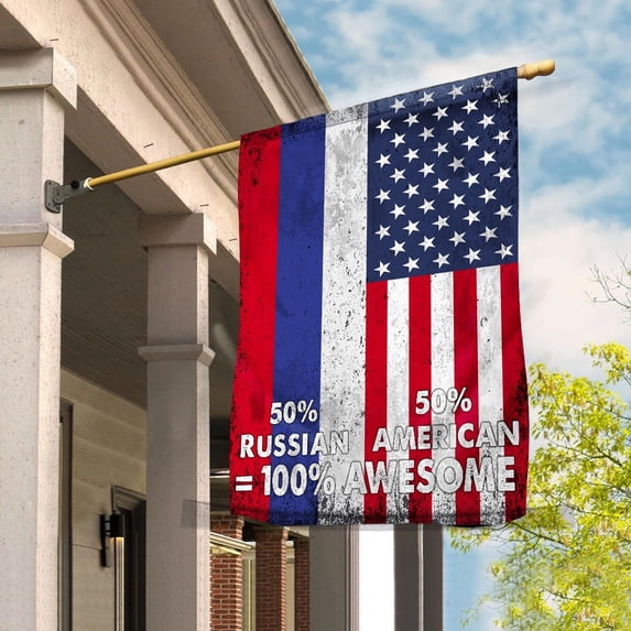 Flag American Half Russian Flag Russian American Friendship Russia U.S.A Patriotic Proud House Flag, Double-Sided Decorative Outdoor Flag, Patriotic Polyester Yard Flag 29.5 x 39.5 in