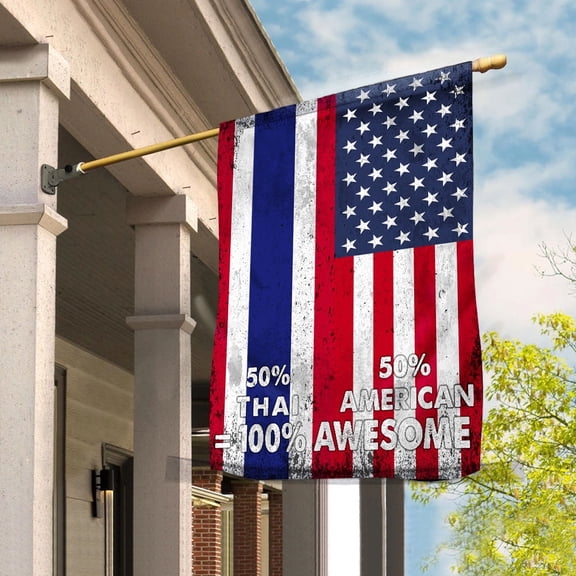 Flag American Half Thai Flag Thai American Friendship Thailand U.S.A Patriotic Proud Garden Flag, Double-Sided Decorative Outdoor Flag, Polyester Yard Flag 12 x 18 in