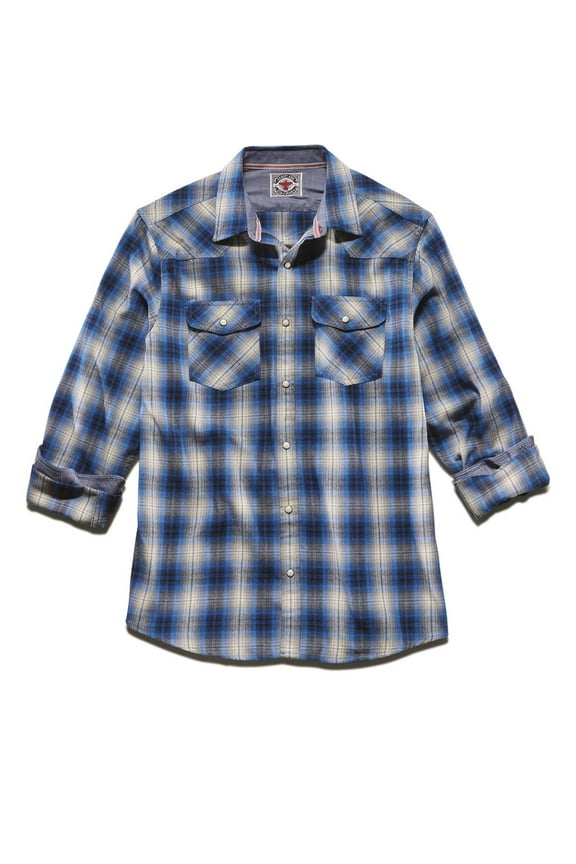 Big & Tall Franklin Long-Sleeve Vintage Washed Flannel Button-Down Shirt, Size 4XLT, Navy/grey/white