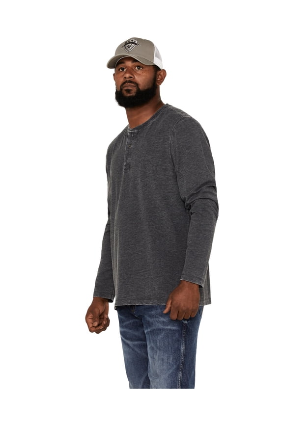 Chatham Burnout Slub Henley Long Sleeve Shirt, Charcoal, Large
