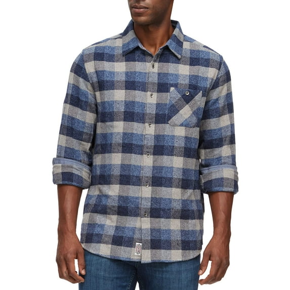 Flag & Anthem Godwin Long Sleeve Button Down Flannel Shirt (Navy/Grey, Small)